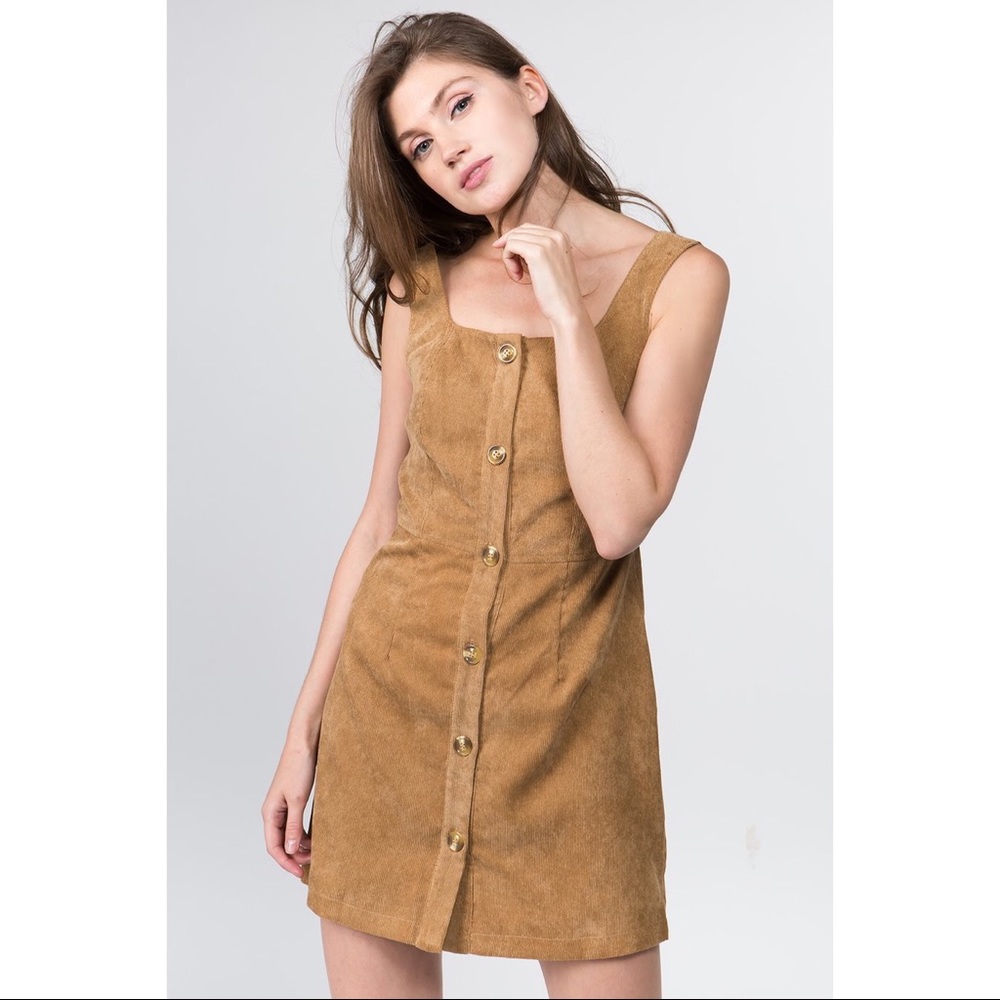 A-Line Corduroy Button Front Dress